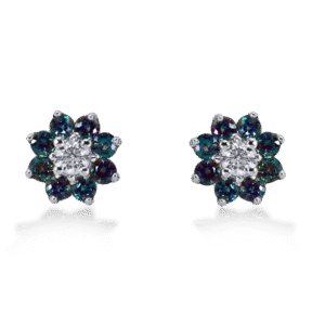white gold earrings with alexandrite & diamonds