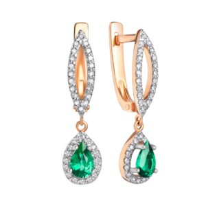rose gold earrings with emerald & diamonds