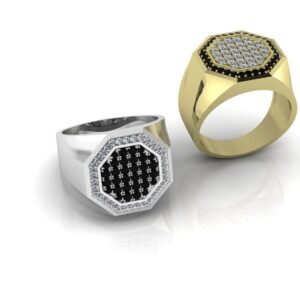 white gold men’s ring with black diamonds