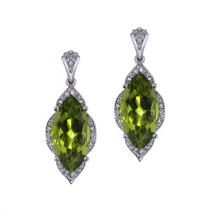 white gold earrings with peridot & diamonds